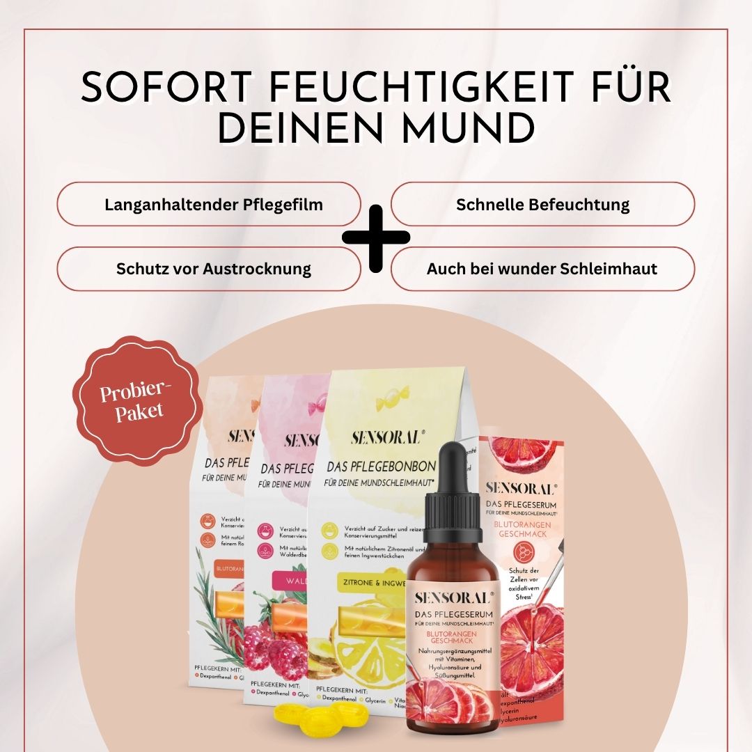 Teste das Sensoral Probierpaket gegen Mundtrockenheit zu einem Sonderpreis