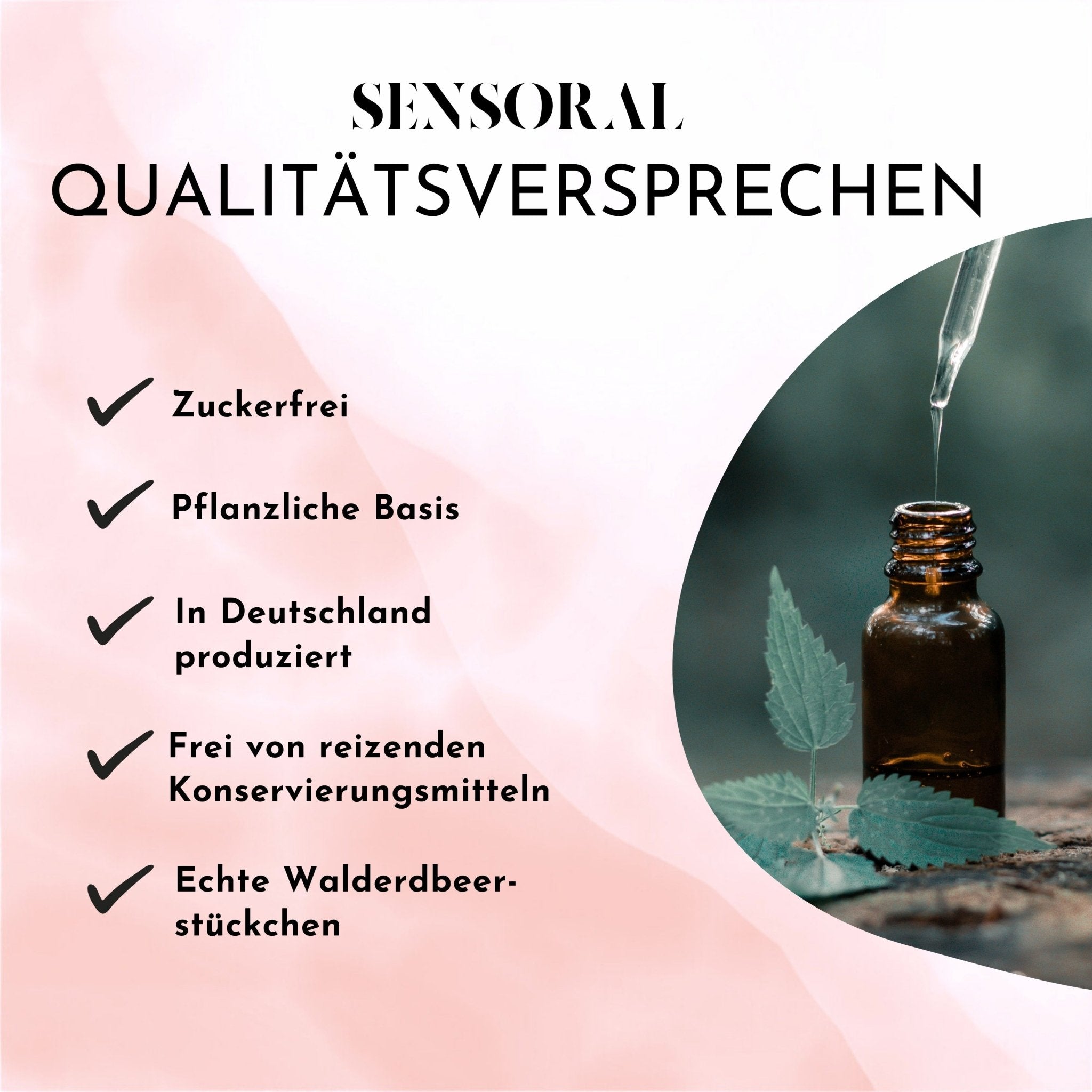 zuckerfrei, pflanzliche Basis, in Deutschland produziert, frei von reizenden Konservierungsmitteln 