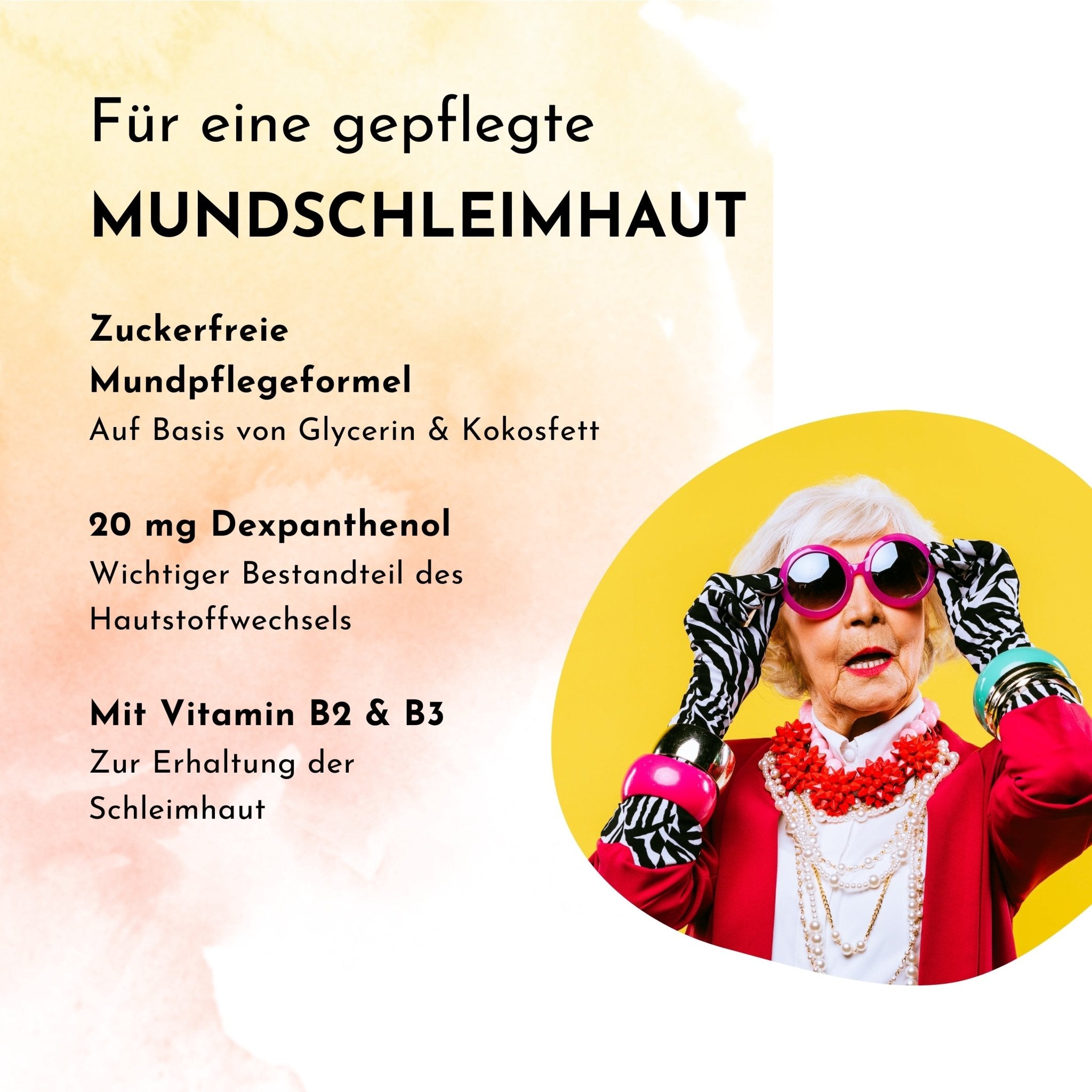 zuckerfrei, mit 20 mg Dexpanthenol und Vitamin B2 & B3 zur Erhaltung der Mundschleimhaut