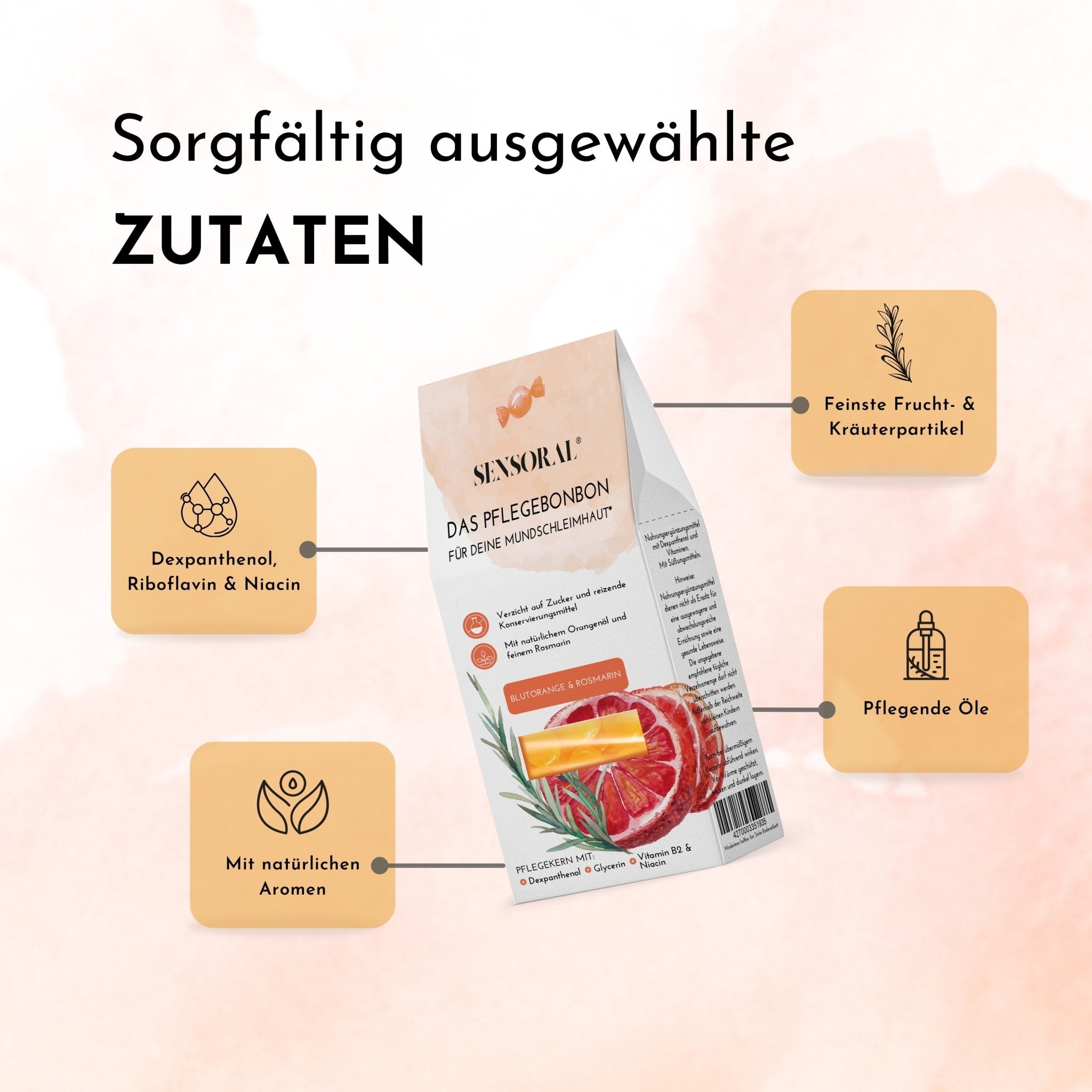 Feinste Frucht- & Kräuterpartikel, pflegende Öle, mit natürlichen Aromen und Dexpanthenol 