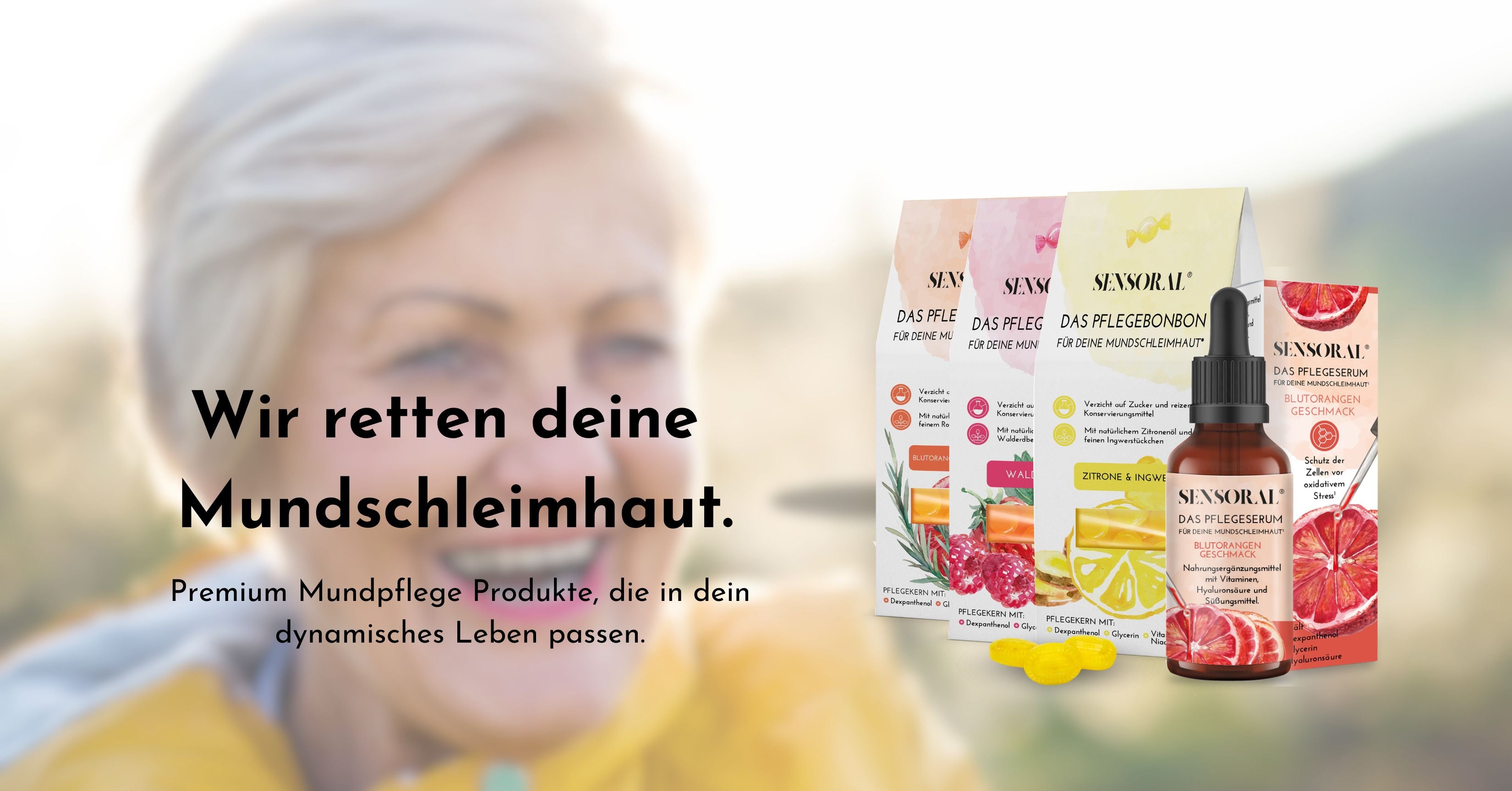 Premium Mundpflege Produkte, die in dein dynamisches Leben passen.
Unser Pflegeserum ist flüssig, bildet einen leichten Pflegefilm und ist anwendbar bei wunder und geschädigter Mundschleimhaut. Unser Pflegebonbon hat einen harten Pflegekern, bildet einen starken Pflegefilm und wirkt präventiv zur Stärkung der Mundschleimhaut.